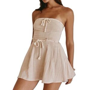 SABO Juliet Strapless Rope Mini Bohemian Resort Festival Dress Stone Beige sz L